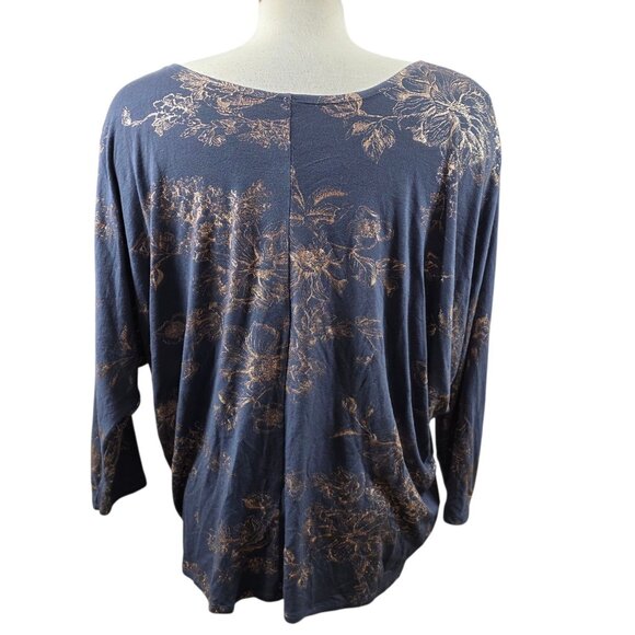 Kim & Cami Womens XL Gray Metallic Gold Floral Top Rayon Stretch Batwing Dolman - Picture 5 of 7